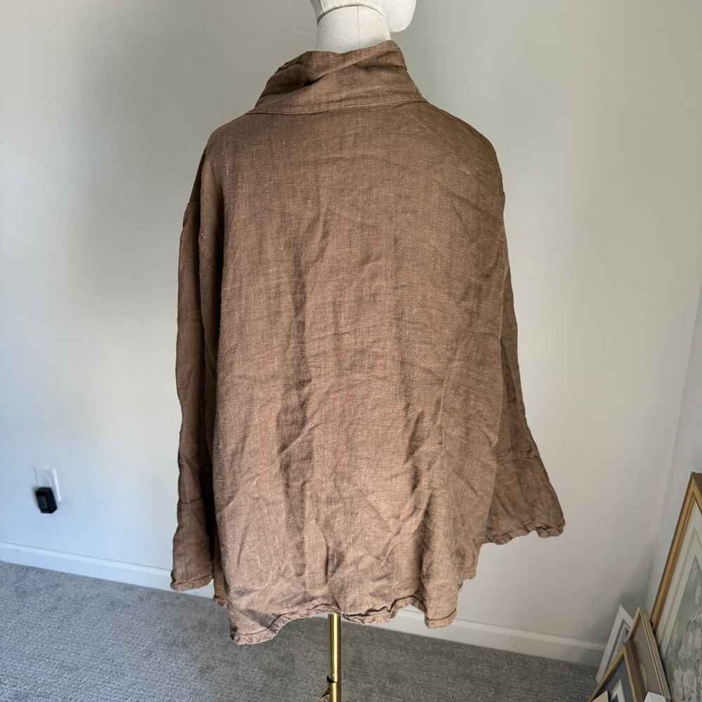 Bryn Walker Linen Button Down Jacket Unique Collar Oversized Brown Top - Picture 6 of 11